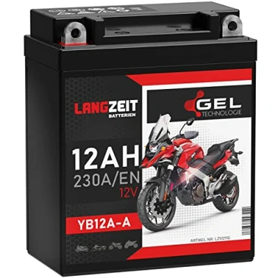 Abbildung von LANGZEIT YB12A A Gel Motorradbatterie 12V 12Ah 230A/EN 51211 B CB12A Batterie doppelte Lebensdauer vorgeladen auslaufsicher wartungsfrei ersetzt 10Ah