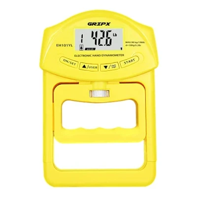 Abbildung von Digitaler Handdynamometer Griffstärke Messgerät Automatische Erfassung der elektronischen Griffkraft 198 lbs / 90 kg, Gelb