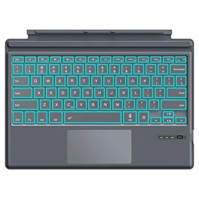Abbildung von MoKo Type Cover Tastatur Kompatibel mit Microsoft Surface Pro 7 Plus/Pro 7/6/5/4/3, QWERTY Layout Bluetooth Farben LED Hintergrundbeleuchtung und Trackpad Eingebauter Akku, Grau