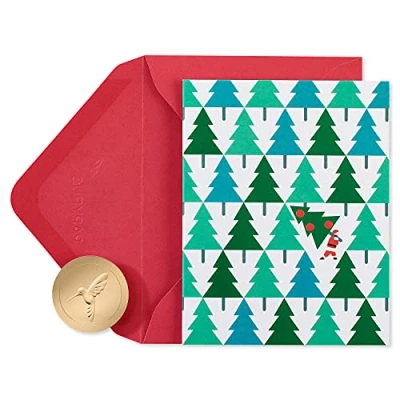 Abbildung von Papyrus Weihnachtskarten, glitzernd, Kiefernbäume mit Weihnachtsmann, 20 Stück