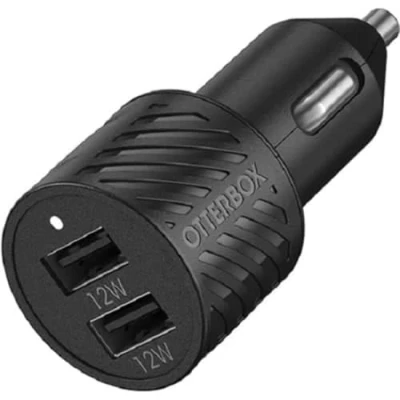 Abbildung von OtterBox Dual Port Auto Ladegerät 24W, USB A 12W + 12W, Autoladegerät für Smartphone und Tablet, Sturzgeschützt Robust, Schwarz