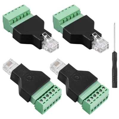 Abbildung von GOMETY 4 Stück RJ12 Stecker auf 6 Pins Schraubklemmleiste Adapter, 6P6C Modulare Steckverbinder, Schraubklemmenadapter, für Telefon, CCTV Kabelkoppler, Cat3 Telefonhörerkabel Verlängerung
