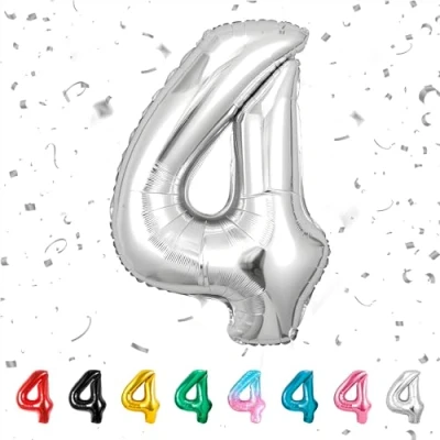 Abbildung von balloon Geburtstag zahlen Silber luftballon 4 jahre Folienballon Riesen in 40&quot; 101cm Geburtstagsdeko Ballon Zahl Deko zum fliegt mit Helium