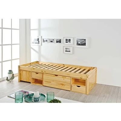 Abbildung von Inter Link Funktionsbett Claas 90x200, aus massivem Holz, mit Rollrost, Nachtkommode, 4 Farben