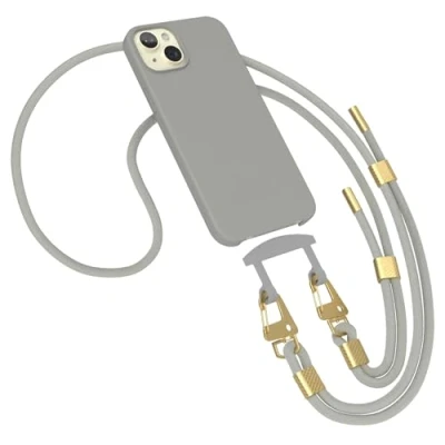 Abbildung von EAZY CASE Hülle mit Band kompatibel iPhone 15 Plus Handyhülle für Silikonhülle Mikrofaser stoßfester Fallschutz Handykette zum Umhängen 2in1 Schutzhülle Handykordel Grau