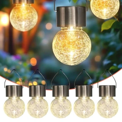 Abbildung von Spetebo LED Solarleuchte Solarleuchten in Bruchglas Optik, Ein /Ausschalter, LED, warm weiß, Gartenbeleutung Hängekugeln Gartendeko