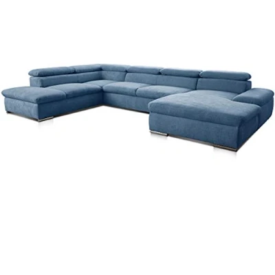 Abbildung von Cavadore Wohnlandschaft Alkatraz im modernen Design / U Form mit Ottomane links und Longchair rechts Inkl. Kopfteilverstellung 350 x 73 226 Hellblau