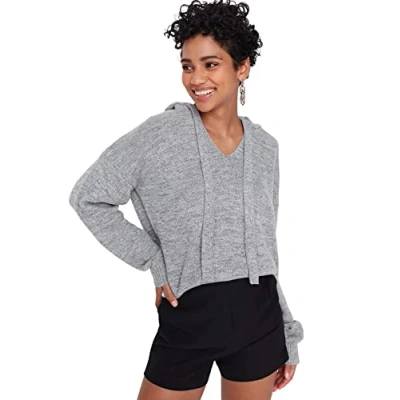 Abbildung von Trendyol Damen Normaler Pullover mit Kapuze Sweatshirt, grau, S