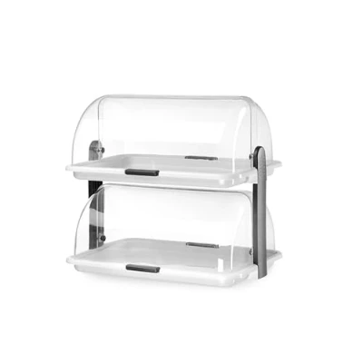 Abbildung von HENDI Buffet Vitrine, doppelt, Doppeldecker, Rolltop Präsenter, Käse und Brotkasten, Transparente Rollabdeckung oben, 380x260x(H)355mm, Polystyrol