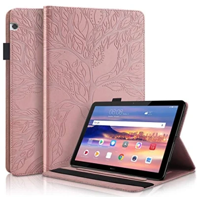 Abbildung von Aswant Huawei Mediapad T5 10 Hülle PU Leder Geprägte Baum Desgin Brieftasche Folio Flip Tasche Stifthalter Stand Funktion Tablet für 10.1 Zoll 2018 Roségold