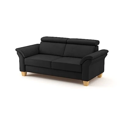 Abbildung von CAVADORE Echtleder 3er Sofa Ammerland / Landhaus mit Federkern + Kopfteilverstellung 186 x 84 93 Leder Schwarz