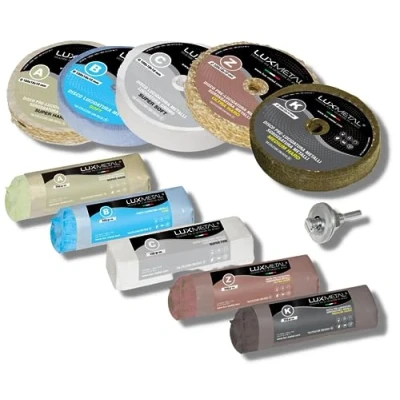 Abbildung von Lux Metal 5 polierpaste 250 g Polierscheibe 100 mm, Polierset Set DIY kit Schleifpaste Metall, Aluminium, für Bohrmaschine, Edelstahl, Messing, Kupfer, Holz, Kunststoff, schleifmaschinen, Messer