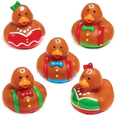 Abbildung von Baker Ross FX412 Lebkuchenmann Mini Badeenten 5 Stück, Gummiente Badespielzeug, Spielzeug für Kleine, Partytüten Füller und Badewannenspielzeug Kinder