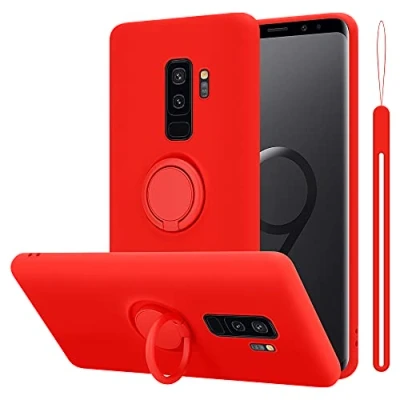 Abbildung von Cadorabo Hülle kompatibel mit Samsung Galaxy S9 Plus Schutzhülle TPU Silikon Case Liquid Design Ring Slim Kratzfest Liquidsilikon Microfaser für in Rot