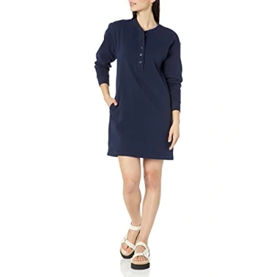 Abbildung von Amazon Essentials Damen Henley Sweatshirtkleid aus Strick (erhältlich in Übergrößen), Marineblau, S
