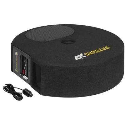Abbildung von ESX Q300Av2 Quantum Reserverad Mulden Aktiv Subwoofer System 300 W Class D mit Basspegel Fernbedienung