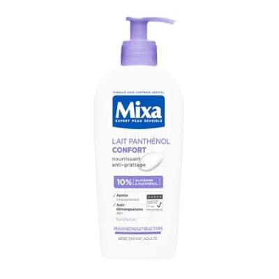 Abbildung von Mixa Expert Milch für empfindliche Haut Panthenol Komfort gegen Juckreiz trockene und reaktive Baby, Kinder, Erwachsene, hypoallergen ohne Parfüm 250 ml