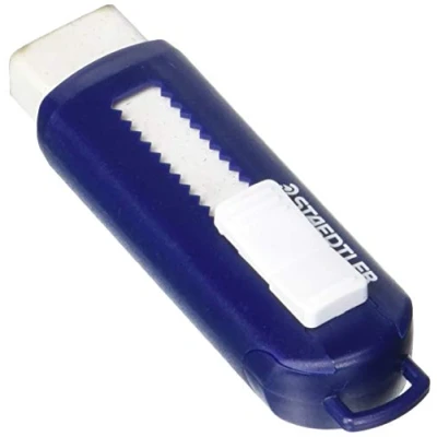 Abbildung von 12 x Staedtler Radierer Kunststoff 26x22x86mm mit Schiebehülle blau/we
