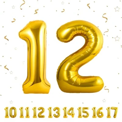 Abbildung von 12 Geburtstag Deko zahlen luftballon jahre Folienballon Gold für 12. Geburtstagsdeko Männer Frauen Ballon Zahl zum fliegt mit Helium 12.Geburtstagsparty 40&quot; 101cm
