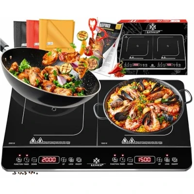Abbildung von KESSER® Induktionskochplatte Induktionskochfeld 2 Platten 3500W Tragbares 57cm Kochplatte + 3x Mikrofasertuch 1x Rezeptbuch, 8 Heizstufen, 4 Stunden Timer, Touch Steuerung, Booster Funktion 220 240V