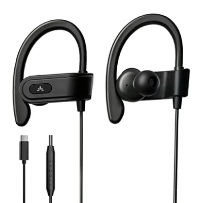 Abbildung von Avantree C171 Kabel USB C In Ear Kopfhörer und Mikrofon für Sport Joggen mit Over Ohrhörern Inline Lautstärkeregler, kompatibel Samsung Galaxy, Android Anderen Typ Smartphones
