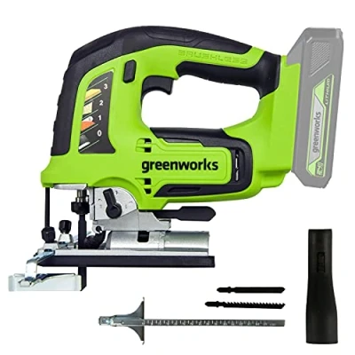 Abbildung von Greenworks GD24JS Akku Stichsäge, 3000spm, verstellbarer Sockel bis 45, Saugaufsatz OHNE 24V &amp; Ladegerät, 3 Jahre Garantie