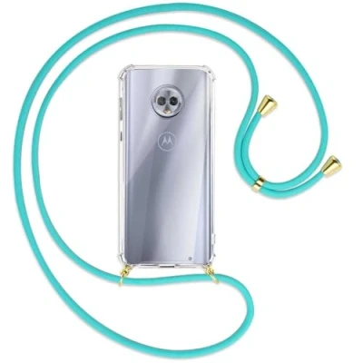 Abbildung von mtb more energy Handykette kompatibel mit Motorola Moto G6 Plus, G6+ (5.9&#039;&#039;) türkis/Gold Smartphone Hülle zum Umhängen Anti Shock Full TPU Case