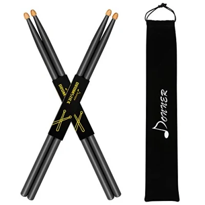 Abbildung von Donner Black Drum Sticks 7A Classic Maple Wood 2 Pair with Carrying Bag