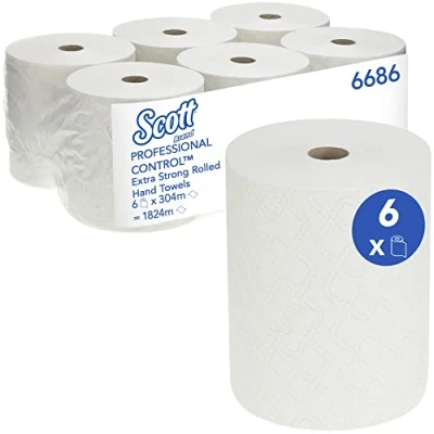 Abbildung von Scott Extra Strong Papierhandtücher 6686 Handtuchpapier 304 m langes, weißes, 1 lagiges Tuch pro Rolle (Ein Karton enthält 6 Rollen)