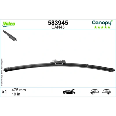 Abbildung von Scheibenwischer Valeo Canopy 583945 475mm Flachbalkenwischblatt, Wischgummi aus &gt;80 % nachhaltigen Materialien BMW: 3 Limousine, Touring, GT