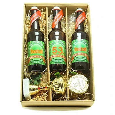 Abbildung von Bier Geschenk zum 53.Geburtstag Geburtstagsgeschenk dreiundfünfzigster Geburtstag Präsentkarton mit und Pokal 53.