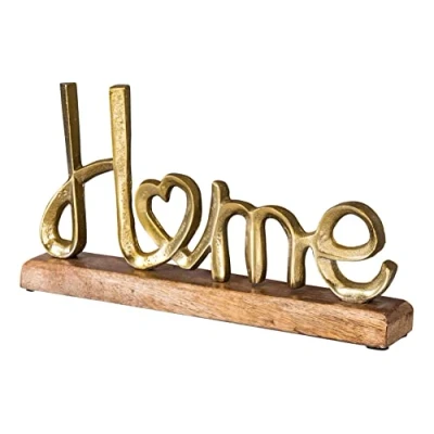Abbildung von Levandeo® Deko Schriftzug, Home Aufsteller Schriftzug H17cm Metall Gold Holz Mangoholz