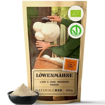 Abbildung von NaturaleBio Löwenmähnen pulver 200g 100% Bio, Vegan, Glutenfrei Fördert kognitive Funktion, Darmgesundheit &amp; Immunsystem Reich an bioaktiven Stoffen Einfach einzunehmen