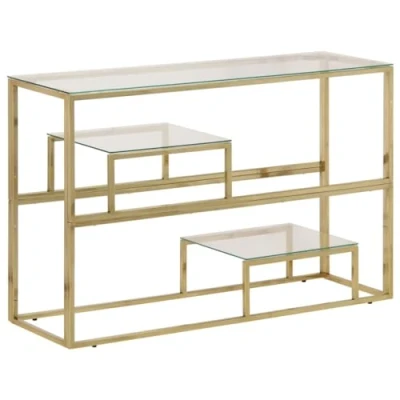 Abbildung von vidaXL Konsolentisch, Konsole Beistelltisch Pflegeleicht, Wandtisch für Wohnzimmer Flur, Flurtisch Tisch, Modern, Golden Edelstahl Hartglas
