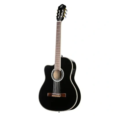 Abbildung von Ortega Guitars Konzert Gitarre Linkshänder Elektro Akustisch, 4/4, Slim Neck, Thinline Body Family Series Pro Inklusive Gig Bag Massive Engelmann Fichte, Mahagoni, Schwarz (RCE145LBK)