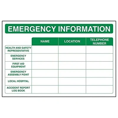 Abbildung von VSafety Notfall Informationsschild Querformat 300 mm x 200 1 starrer Kunststoff