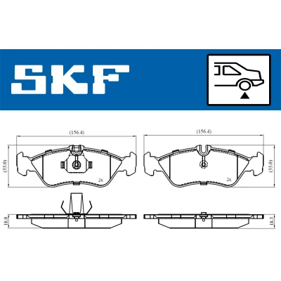 Abbildung von SKF VKBP 90362 Bremsbelagsatz für Verschleißwarnanzeiger vorbereitet MERCEDES BENZ: Sprinter 2 T Kastenwagen, 4 Pritsche/Fahrgestell