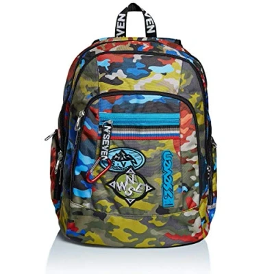 Abbildung von Seven Rucksack, Backpack für Schule, Uni &amp; Freizeit, Geräumige Schultasche Teenager, Mädchen, Jungen, Gepolsterter Schulranzen; mit Laptopfach Kopfhörer Advanced ADVENTURE CAMO, mehrfarbig