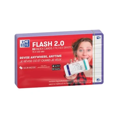 Abbildung von Oxford FLASH 2.0 Karteikarten A7, Lernkarten, 75x125mm, liniert, violet, 80 Blatt