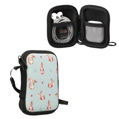 Abbildung von kwmobile in Ear Kopfhörer Tasche kompatibel mit Headphones Hülle Neopren Cover Case Innenmaße Etui Weiß Braun Graugrün