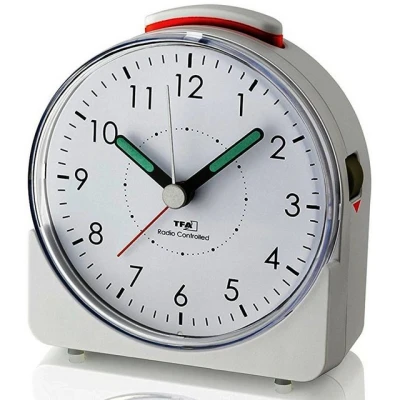 Abbildung von TFA Dostmann Analoger Funk Wecker Sunrise, 60.1513.02, leises Uhrwerk, Weckalarm mit Snooze Funktion, weiß