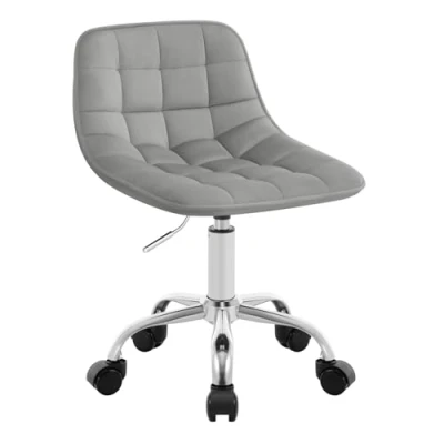 Abbildung von WOLTU Bürohocker mit Rollen, Schminkstuhl Sitzhocker Rollhocker Arbeitshocker, 360 drehbar höhenverstellbar, Drehstuhl Samt, niedriger Barhocker ergonomisch, Hellgrau, BS153hgr