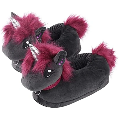 Abbildung von Corimori PLÜSCH TIER Witzige Hausschuhe EINHEITSGRÖSSE 4448 Hausschuh für Kinder, Größe: One Size, Ruby das punk einhorn anthrazit lila Schuhe