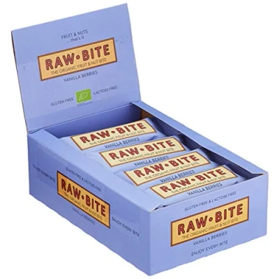 Abbildung von RAWBITE VANILLA BERRIES in der 12er Box Vegan, glutenfrei &amp; ohne Zuckerzusatz (Enthält von Natur aus Zucker Bio Frucht Nuss Riegel mit Vanille Beeren (12 x 50 g)