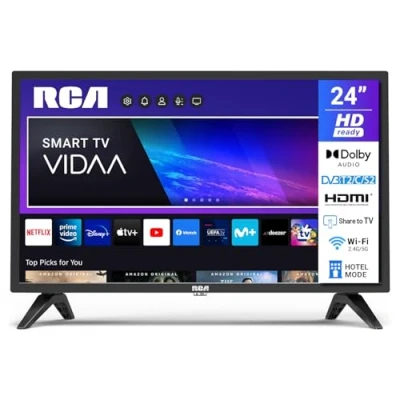 Abbildung von RCA VRS24HF1 Smart TV 24 Zoll (60cm) LED HD VIDAA Fernseher mit WLAN, Triple Tuner (DVB T/T2, DVB C, S/S2), App Store, Netflix, YouTube, HDMI, USB, CI/CI+, Hotelmodus (2024)