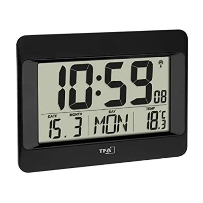 Abbildung von TFA Dostmann Funkwanduhr 60.4519.01 digitale Wanduhr mit Datum Wochentag Innentemperatur