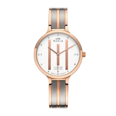 Abbildung von UMR RUHLA Armbanduhr, für Damen, Quarz, Titan, satiniert, Saphirglas, wasserdicht bis 3 bar Made in Germany, Farbe:Rosé