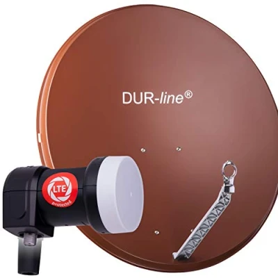 Abbildung von DUR line 1 Teilnehmer Set Qualitäts Alu Satelliten Komplettanlage Select 85cm/90cm Spiegel/Schüssel Rot + Single LNB für Receiver/TV [Neuste Technik, DVB S2, 4K, 3D]