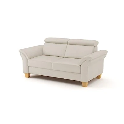 Abbildung von CAVADORE Echtleder 2er Sofa Ammerland / Landhaus mit Federkern + Kopfteilverstellung 156 x 84 93 Leder Weiß