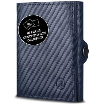 Abbildung von RUTAKO Slim Wallet mit RFID Schutz Kartenetui Herren &amp; Damen Kreditkartenetui klein Mini Geldbörse Portmonee Portemonnaie Geldbeutel Carbon Blau